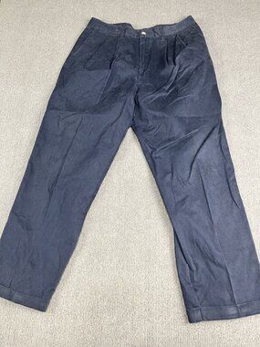 Authentic Laundered Khakis Mens Navy Blue Pleated Cuffed Pants 34x30